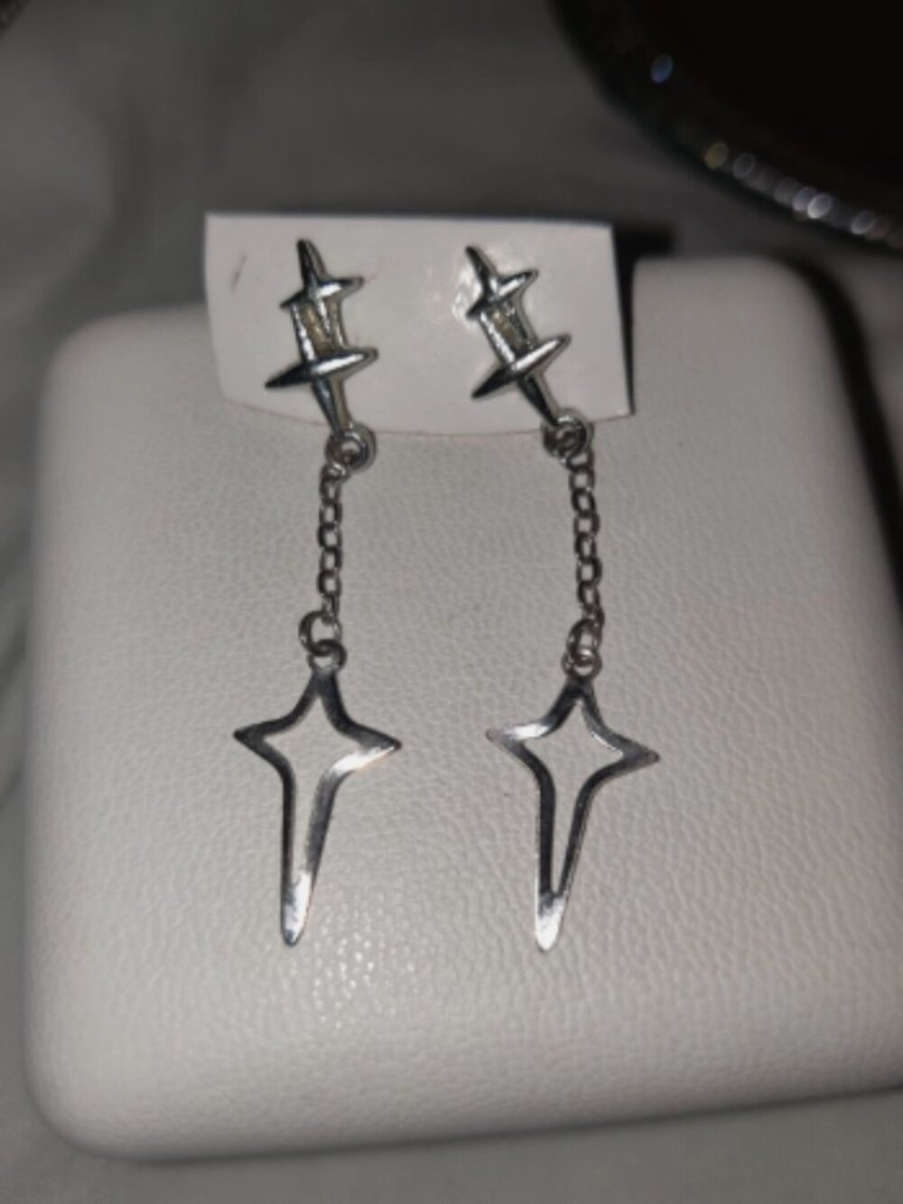 Star Dangling Earrings Silver Colored